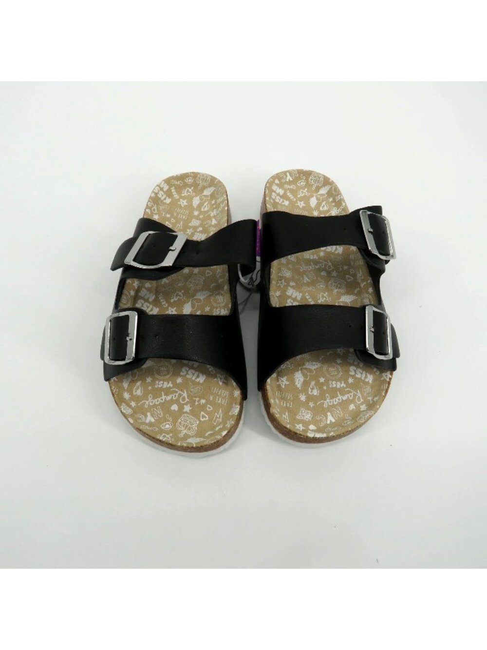 Rampage Girls Black Double-Buckle Sandals Cork Sole 12 NEW $40